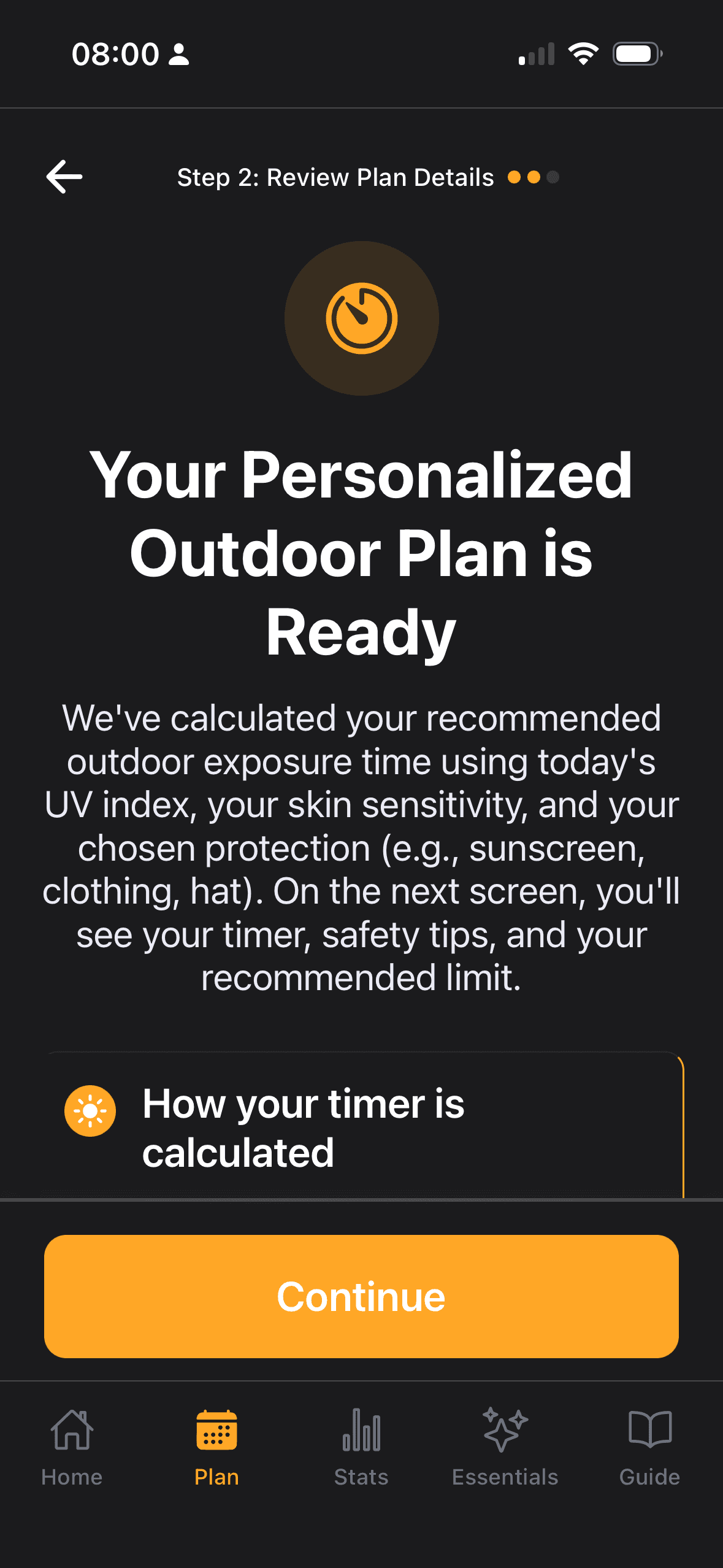 Your Personalized Outdoor Plan is Ready — step 2 of 3 with calculation explanation